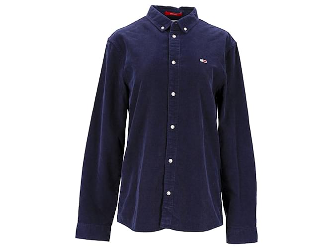 Tommy Hilfiger Camisa masculina de veludo cotelê de algodão puro Azul marinho  ref.1178879