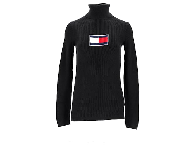 Tommy Hilfiger Pull fin à col roulé en cachemire mélangé pour femme en coton noir  ref.1178894