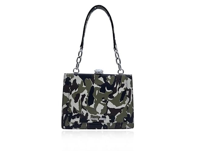 Miu Miu Military Green Camouflage Print Leather Handbag with Crystal  ref.1178903