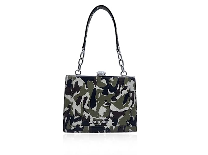 Miu Miu Sac à main en cuir imprimé camouflage vert militaire avec cristal  ref.1178903