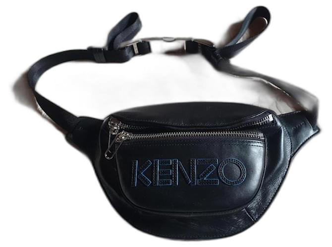 Kenzo fanny pack in black leather Blue Cotton  ref.1178936
