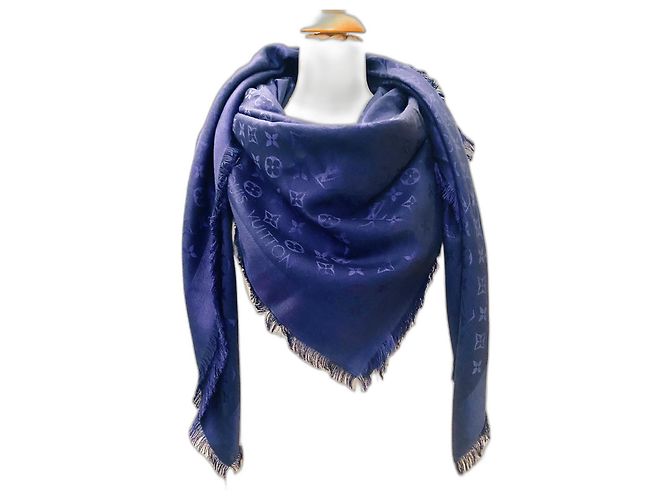 Louis Vuitton Scialle classico con monogramma Blu notte Blu navy Seta