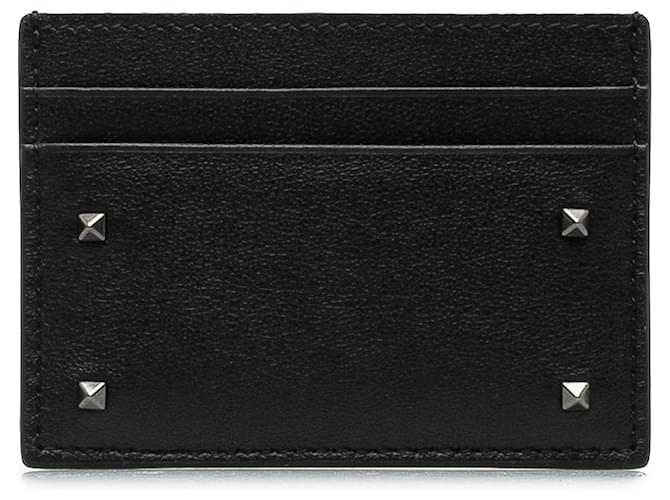 Porta-cartões de couro Valentino Black Rockstud Preto Bezerro-como bezerro  ref.1179048