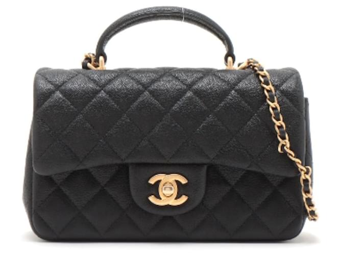 Timeless Classic Chanel Top Handle mini flap bag GHW Black Leather  ref.1179059
