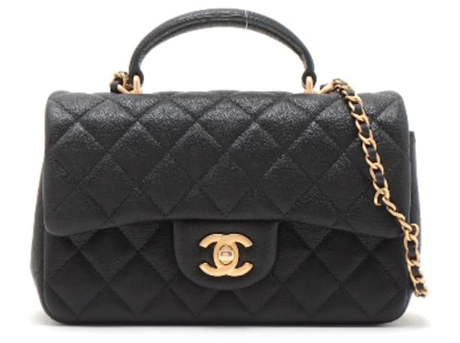 Mini sac à rabat Chanel classique intemporel avec poignée supérieure GHW Cuir Noir  ref.1179059