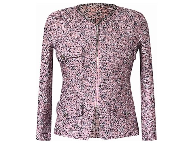 Chanel Tweed-Jacke mit CC-Knöpfen und Kettengliederbesatz Pink  ref.1179062