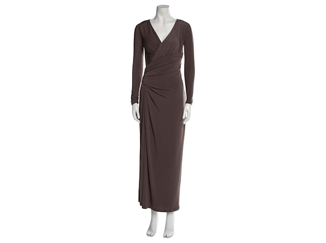 Vera Wang taupe draped evening gown Polyester Elastane  ref.1179079