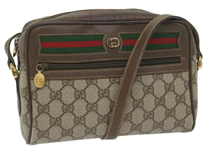 GUCCI GG Canvas Web Sherry Line Shoulder Bag PVC Beige Red Green Auth 61350  ref.1179132