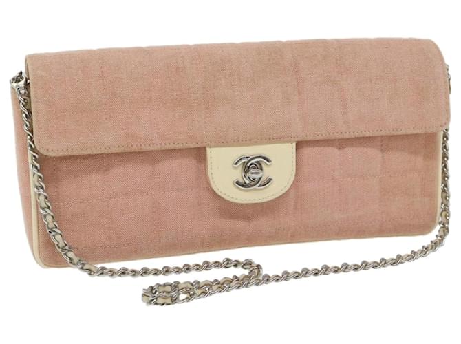 CHANEL Chain Choco Bar line Shoulder Bag Canvas Pink CC Auth 60748A Cloth  ref.1179136