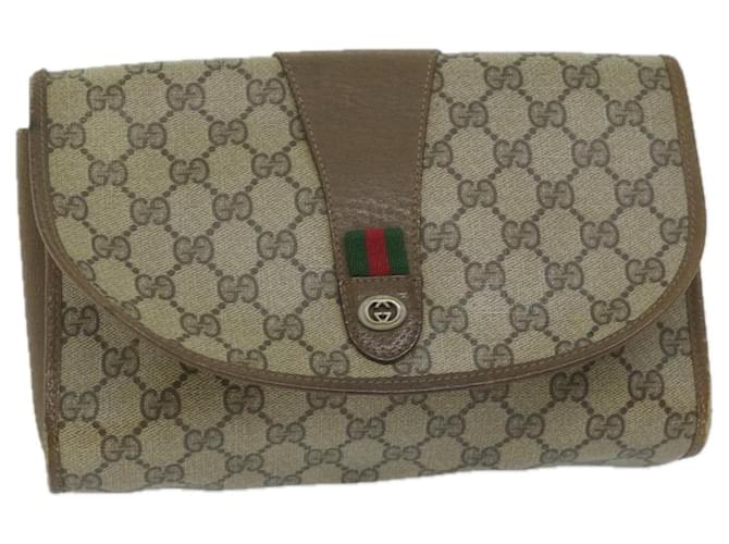 GUCCI GG Canvas Web Sherry Line Clutch Bag PVC Beige Green Red Auth 61258  ref.1179139