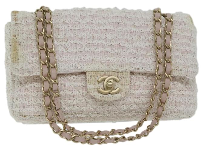 CHANEL Matelasse Chain Shoulder Bag Tweed Pink CC Auth 60753A Wool  ref.1179189