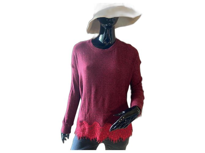 The Kooples Sport Roter Strickpullover mit Spitze Bordeaux