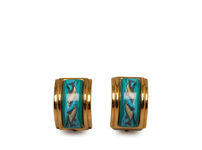 Hermès Boucles d'oreilles à clip cloisonné Hermes en or Métal Doré  ref.1179278