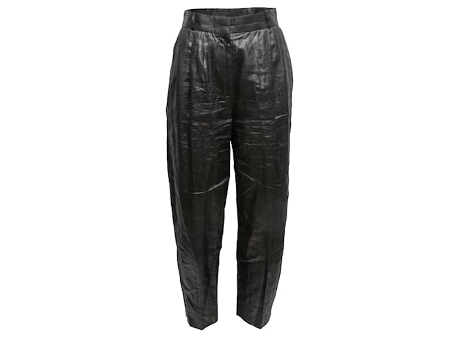 Pantaloni di lino cerati neri Alexander McQueen taglia EU 42 Nero Biancheria  ref.1179285
