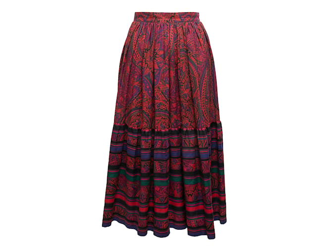 Vintage Red & Multicolor Saint Laurent 1976 Russian Collection Maxi Skirt Size FR 34 Synthetic  ref.1179293
