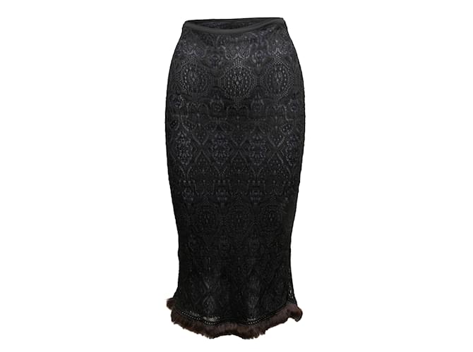 Autre Marque Black & Navy Adam Jones Lace Fur-Trimmed Skirt Size US S Synthetic  ref.1179296