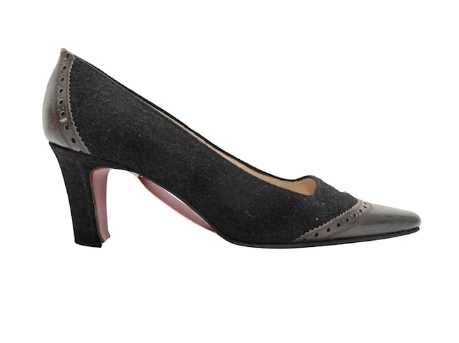 Black Christian Louboutin Wool & Leather Pumps Size 39 Cloth  ref.1179302