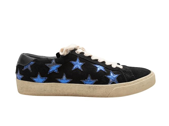 Sneakers con stella in pelle scamosciata nera e blu Saint Laurent 38 Nero Svezia  ref.1179311