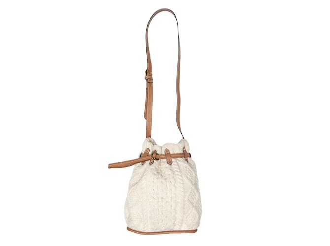Ivory & Tan Polo Ralph Lauren Cable Knit Bucket Bag Camel Cloth  ref.1179324