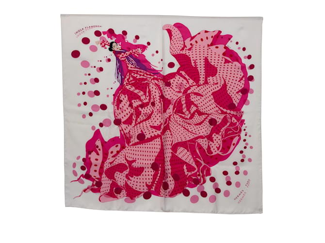 Hermès Lenços de seda rosa Hermes Hola Flamenca  ref.1179326
