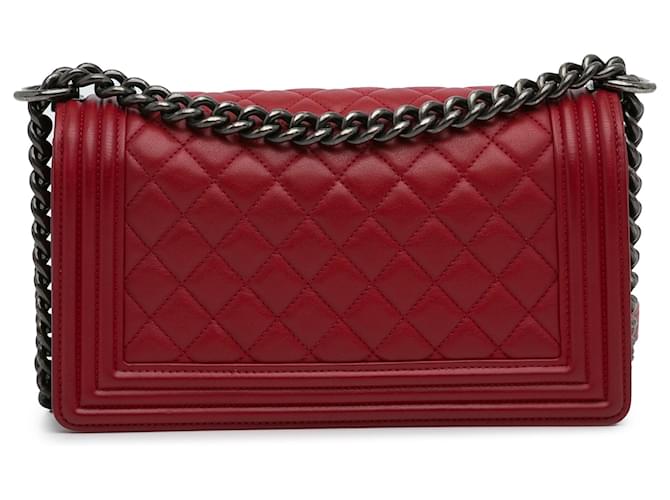 Chanel Red Medium Lambskin Boy Flap Bag Leather  ref.1179510