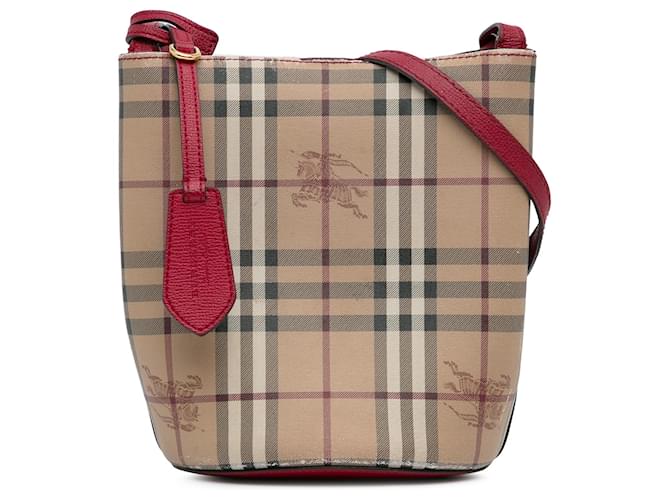 Burberry Brown Haymarket Check Lorne Bucket Bag Beige Leather Cloth Pony-style calfskin Cloth  ref.1179520