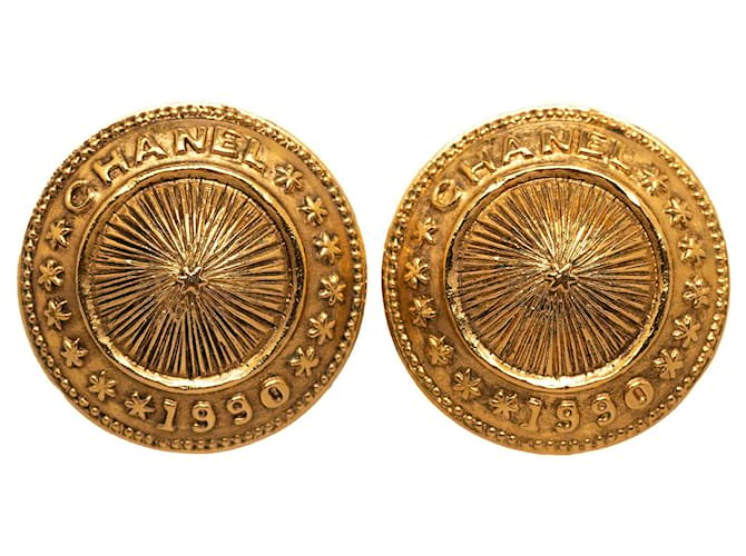 Brincos Chanel Gold CC Clip On Dourado Metal Banhado a ouro  ref.1179522