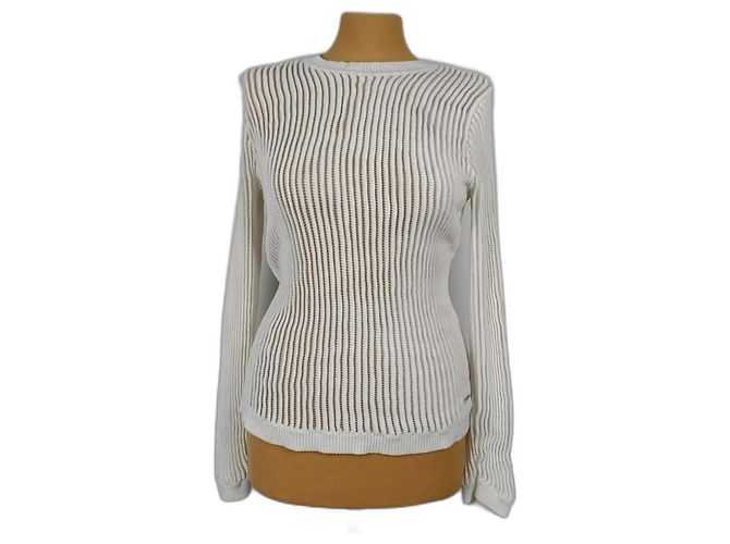 Calvin Klein Strickpullover Weiß Baumwolle Viskose M 