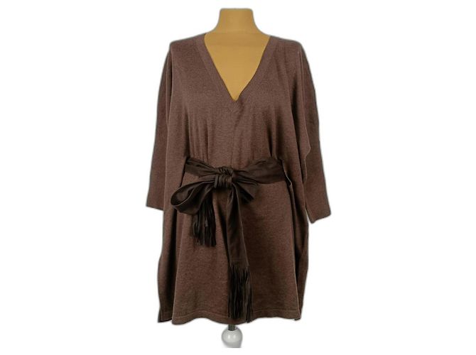 Autre Marque Gant Malha Marrom de Algodão e Lã Merino
