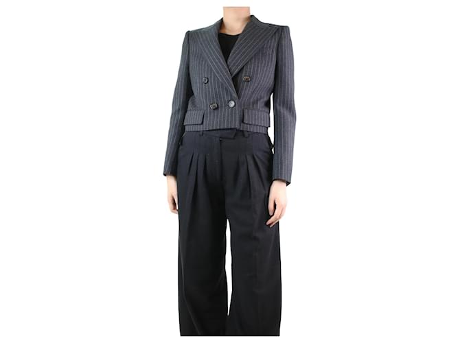 Saint Laurent Dark grey cropped pinstripe jacket - size UK 14 Wool  ref.1179557
