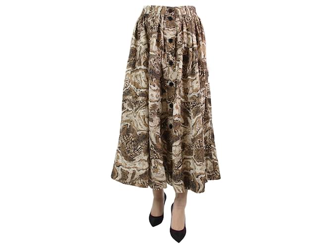 Ganni Brown animal print midi skirt - size UK 12 Cotton  ref.1179559