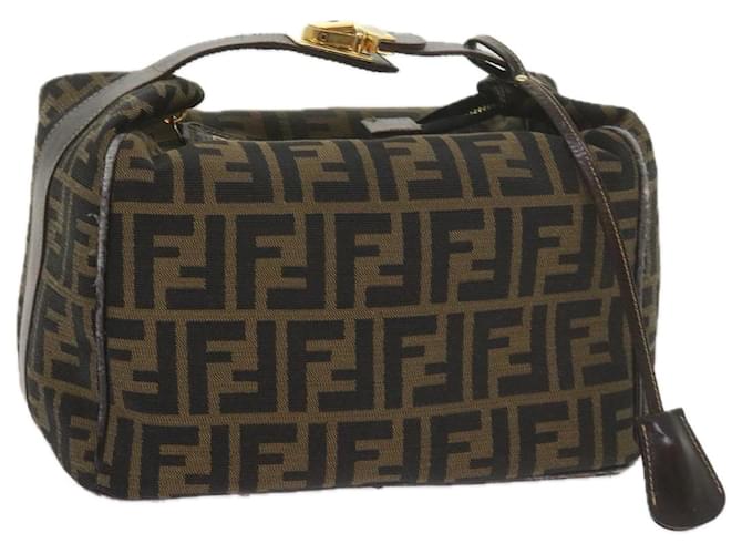FENDI Zucca Canvas Vanity Cosmetic Pouch Black Brown Auth 61576  ref.1179625