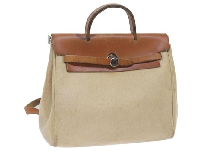 Hermès HERMES Her Bag Ad Backpack Coated Canvas Beige Brown Auth bs10291 Cloth  ref.1179646
