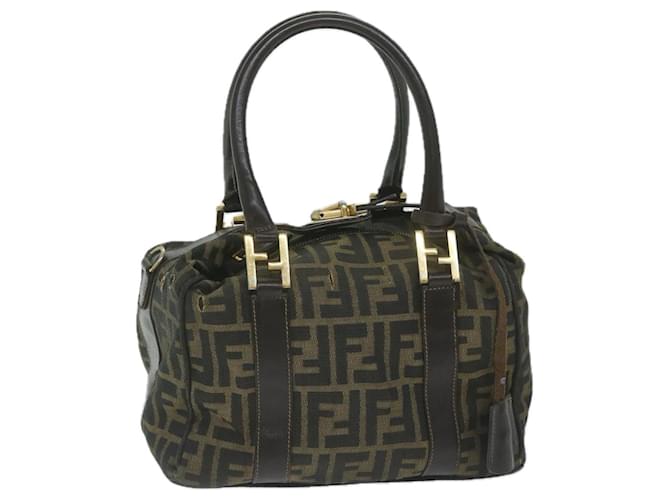 FENDI Zucca Canvas Sac à main Noir Marron Auth bs10526  ref.1179652