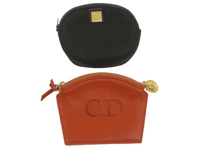 Christian Dior Pochette Nylon Cuir 2Définir Noir Orange Auth bs10418  ref.1179703