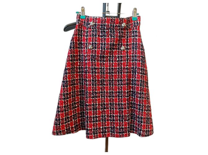 Gonna midi in tweed Gucci rossa blu navy e bianca Multicolore