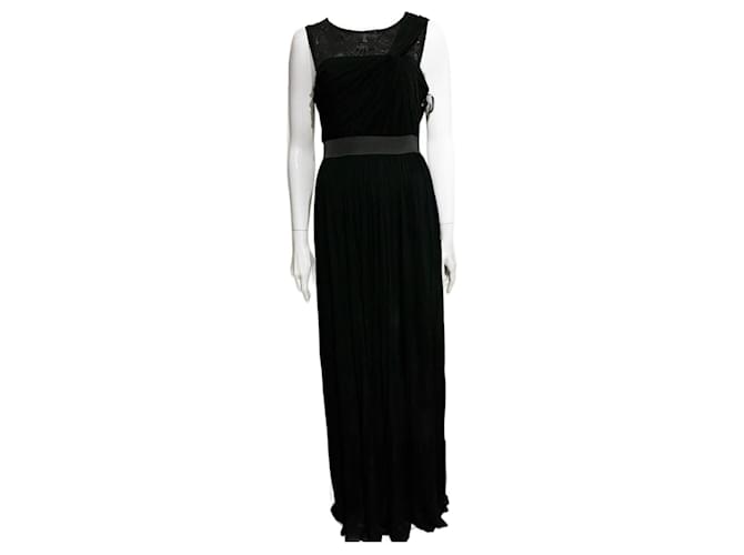 Vera Wang Draped black evening gown with lace inserts  ref.1179749