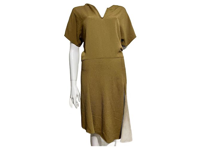 Vanessa Bruno Asymmetrisches khakifarbenes Kreppkleid