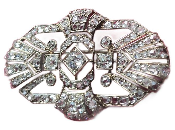 Autre Marque Art-Deco-Brosche aus Weißgold und Diamanten Silber