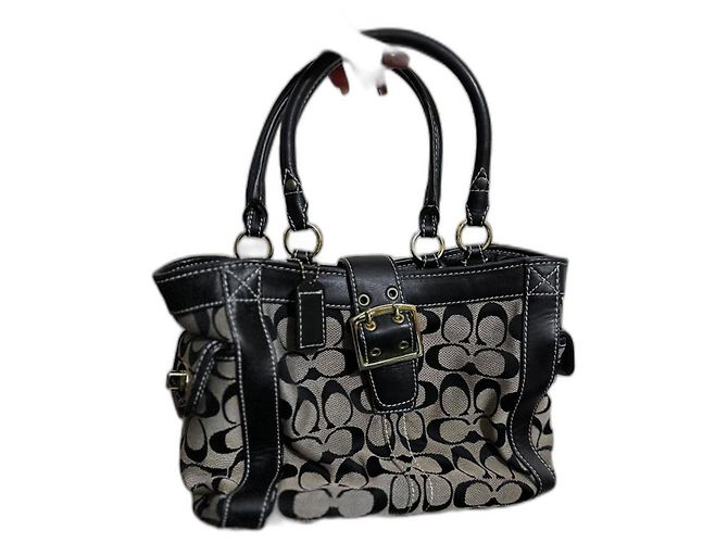 Borsa shopping Coach nera e beige in tela Nero
