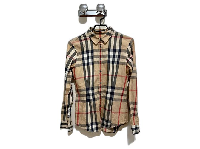 Camicia Burberry Brit in cotone rosso beige