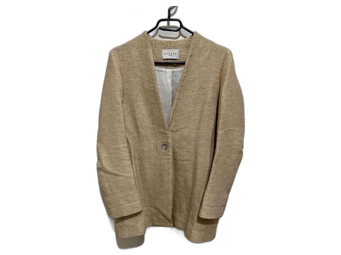 Chaqueta Blazer Sandro Beige de Algodón y Lino