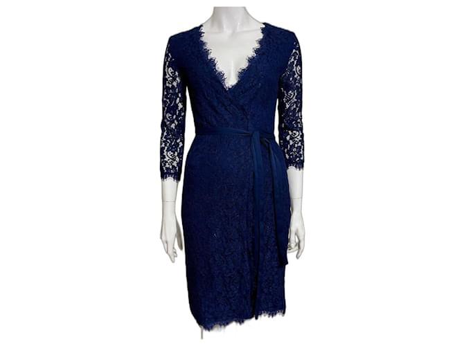 Diane Von Furstenberg DvF Juliana wrap dress in midnight blue lace Dark blue  ref.1179830