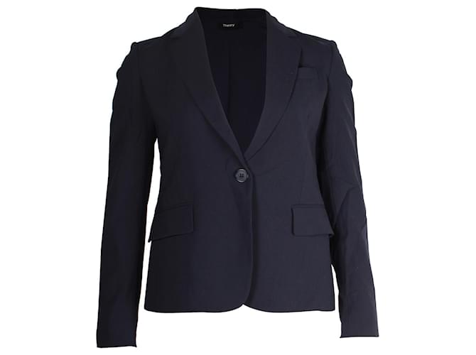 Theory Single-Breasted Blazer in Navy Blue Wool  ref.1179857