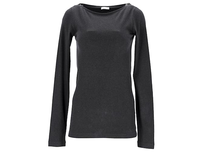 Brunello Cucinelli Langarm-T-Shirt mit Monilli aus schwarzer Baumwolle  ref.1179913