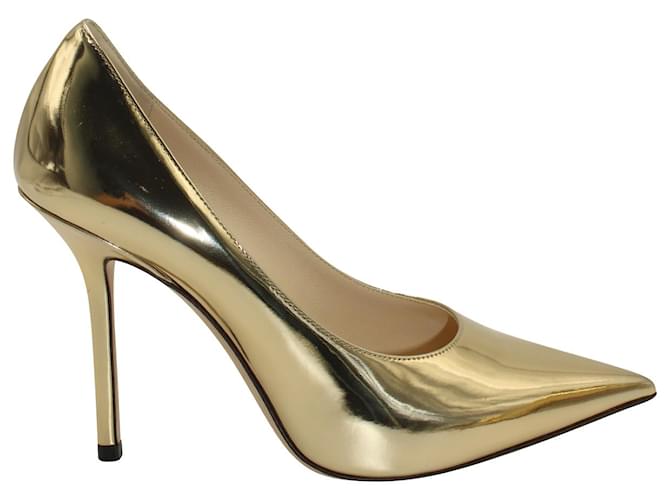 Jimmy Choo Pointed Pumps in Gold Leather Golden Metallic Patent leather  ref.1179958
