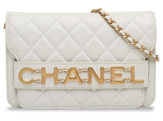 Wallet On Chain Cartera encadenada blanca Chanel con cadena Blanco Cuero  ref.1180071