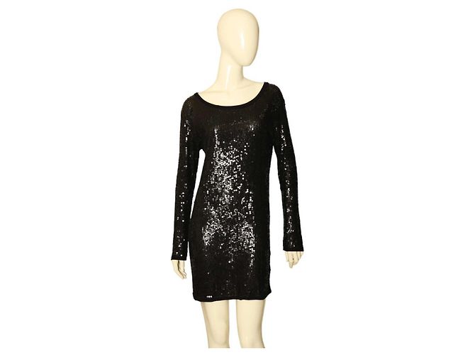 Chloé Abito Corto Nero con Paillettes a Maniche Lunghe