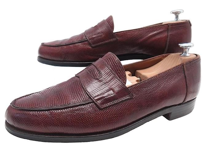 JOHN LOBB SHOES LOPEZ LOAFERS 8E 42 LIZARD LEATHER LIZARD LOAFERS Dark red Exotic leather  ref.1180126