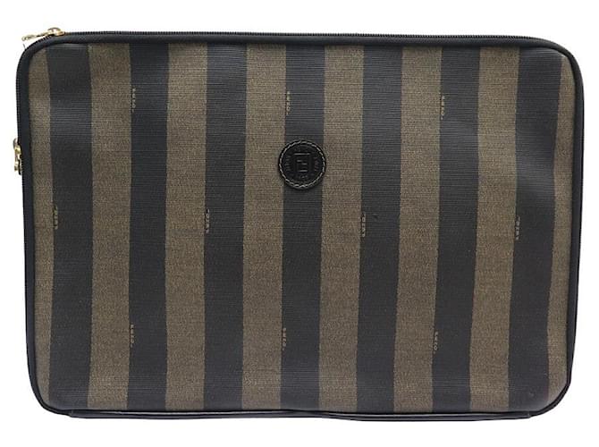 VINTAGE POUCH FENDI COMPUTER DOCUMENT HOLDER STRIPES AND LOGO POUCH Brown Cloth  ref.1180127